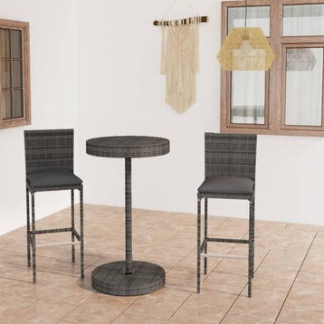 vidaXL 3-delige Tuinbarset met kussens poly rattan grijs, Verzenden, Nieuw