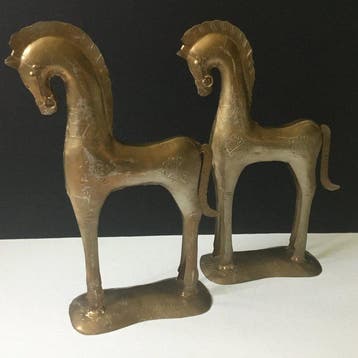 Etruskische stijl - Statue, Prachtig koppel paarden - 35 cm