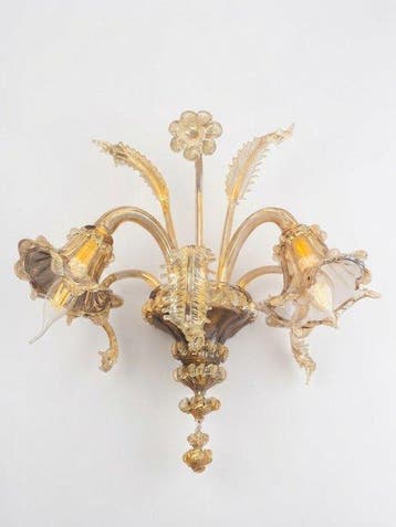 Wandlamp - Muranoglas, Bladgoud, 24 kt goud