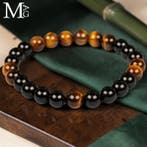 Elastische armband met natuurlijke zwarte onyx- en