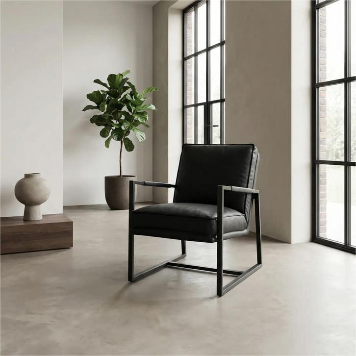 Leren fauteuil Secret - Hermes Nero (zwart), Huis en Inrichting, Fauteuils, 50 tot 75 cm, 75 tot 100 cm, Nieuw, Leer, Ophalen of Verzenden