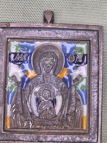 Icoon - Moeder Gods van het Teken - Brons, Emaille