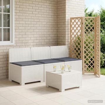 vidaXL 3-Zits Tu bank met Kussens Rattan Look PP Wit, Tuin en Terras, Verzenden, Nieuw