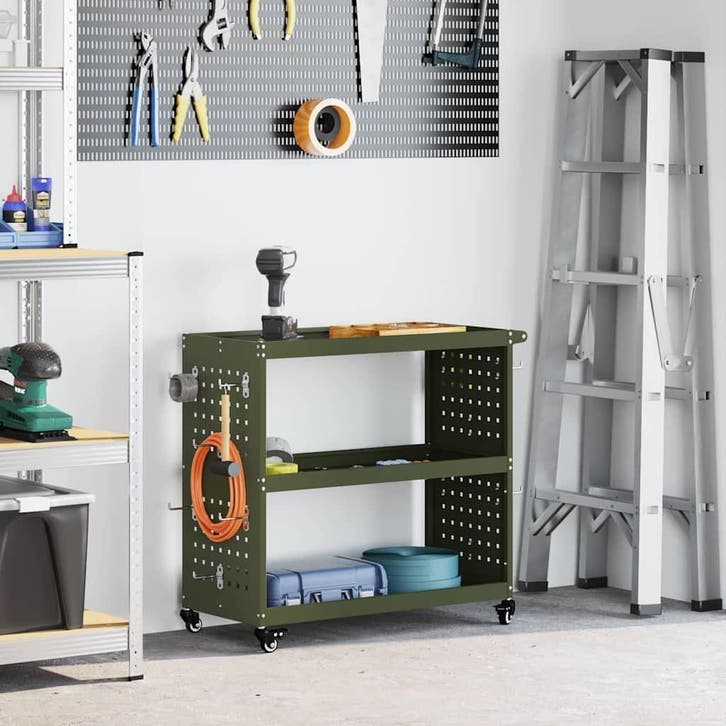 vidaXL Gereedschapswagen Olijfgroen 75 x 35 x 73 cm, Doe-het-zelf en Bouw, Gereedschapskisten, Nieuw, Verzenden