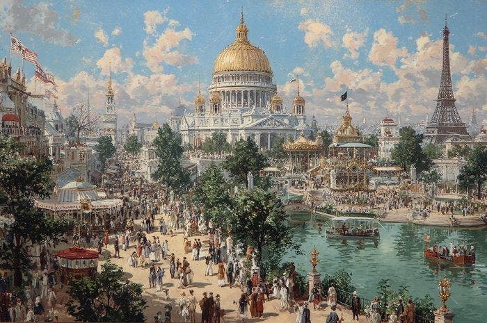 CREATIVE_HUB - Paris 1899 Exposition International oilpaint, Antiek en Kunst, Curiosa en Brocante