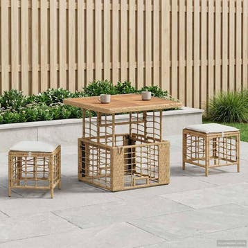vidaXL Tuin Eettafel Set 3 st Natuurlijk en Wit, Verzenden
