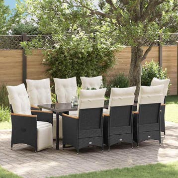 vidaXL Tuin Eettafel Set 9 st Zwart poly rattan, Verzenden, Nieuw