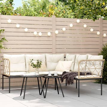 vidaXL Loungeset met kussens staal en textileen zwart, Verzenden, Nieuw, Loungeset