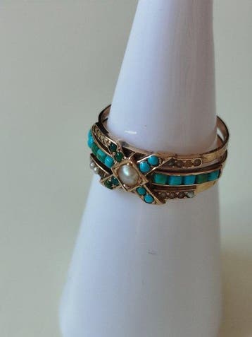 Zonder minimumprijs - Ring - 18 karaat Geel goud Turquoise -, Nieuw