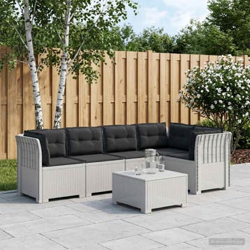 vidaXL 5-Zits Tuinbank met Kussens Rattanlook PP Wit, Verzenden