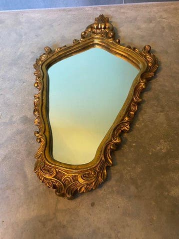 Miroir - Bois, Verre - Miroir mural doré, Antiquités & Art