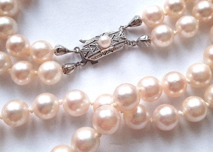 Sans prix de réserve - Collier Or blanc 14 carats - perles, Handtassen en Accessoires, Kettingen