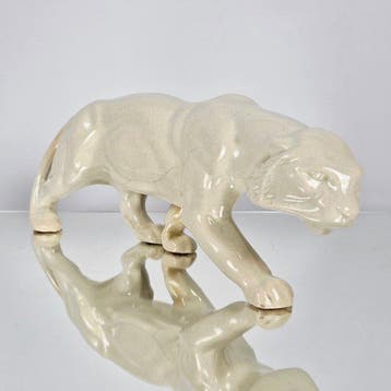Beeld, Panter, 1930s - 18 cm - Geglazuurd keramiek