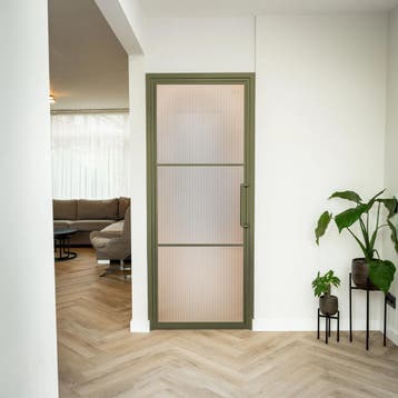 Stalen Binnendeur - Olijfgroen - 3 Vlaks - Kanaalglas, Minder dan 80 cm, Binnendeur, Nieuw, Metaal