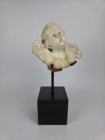 sculptuur, Putto Alato Barocco XVIII - 35 cm - Carrara