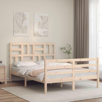 vidaXL Bedframe met hoofdbord massief hout 140x200 cm, Verzenden