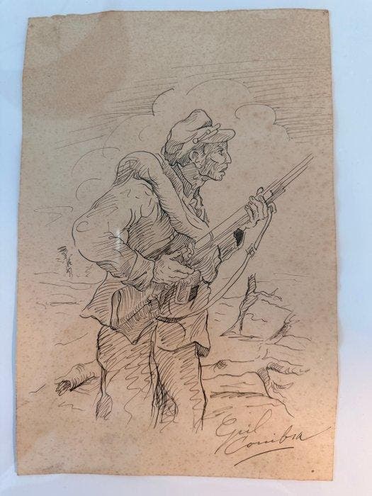 Gil Coimbra Ojopi (1914-1976) - Soldat im Chaco Krieg, Antiek en Kunst, Kunst | Schilderijen | Klassiek