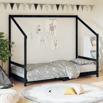 vidaXL Kinderbedframe 90x190 cm massief grenenhout zwart, Verzenden