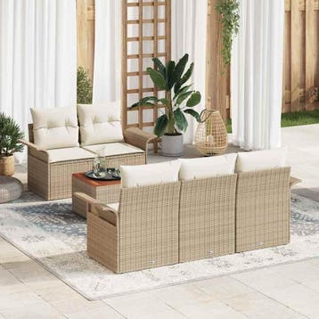 vidaXL Tuinbank Set 6 st 5-Aantal zitplaatsen Beige en Crème, Tuin en Terras, Verzenden, Nieuw