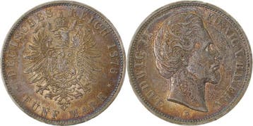 Duitsland 5 Mark Ludwig Ii Koenig v Bayern 1876d unsauber..., Verzenden, België