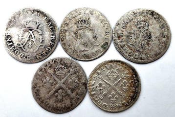 Frankrijk. Louis XIV (1643-1715). Lot de 5 monnaies (4 Sols