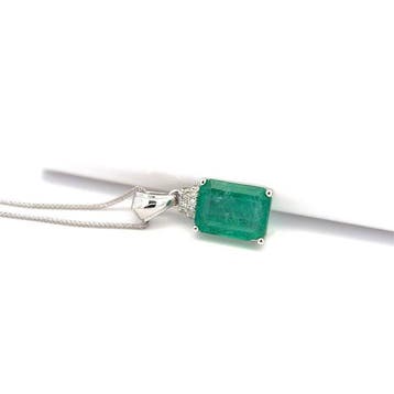 Ketting met hanger - 14 karaat Witgoud - 1.51ct. tw. Smaragd, Handtassen en Accessoires