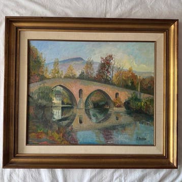 I. Zudaire (XX) - Herbstlandschaft am Fluss Arga in Navarra, Antiek en Kunst