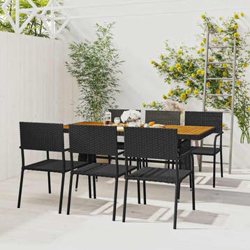 vidaXL 7-delige Tuinset poly rattan zwart, Verzenden, Nieuw, Tuinset