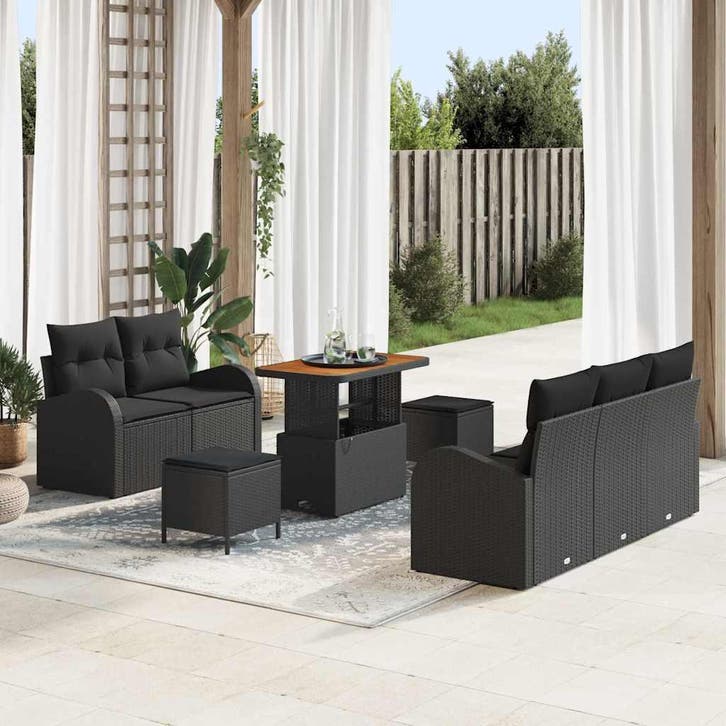 vidaXL Tuinbank Set 8 st 7-Aantal zitplaatsen Zwart, Tuin en Terras, Tuinsets en Loungesets, Nieuw, Verzenden