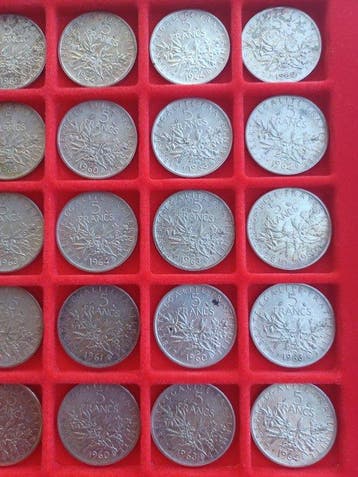 France. 5 Francs 1960/1964 Semeuse (lot de 28 monnaies en