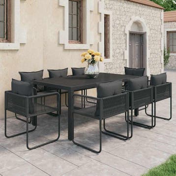 vidaXL 9-delige Tuinset PVC-rattan zwart, Tuin en Terras, Verzenden, Nieuw, Tuinset