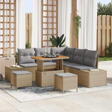 vidaXL Tuinbank Set 8 st Beige poly rattan, Verzenden, Nieuw