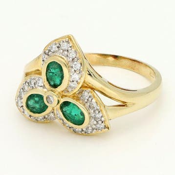 Bague - 18 carats Or jaune Diamant (Naturelle) - émeraude, Bijoux, Sacs & Beauté