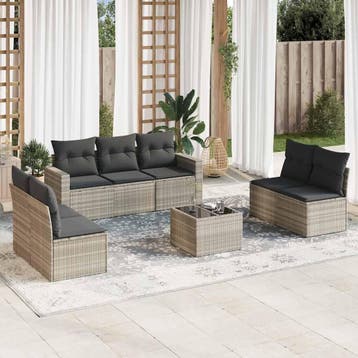 vidaXL 8-delige Loungeset met kussens poly rattan lichtgrijs, Verzenden