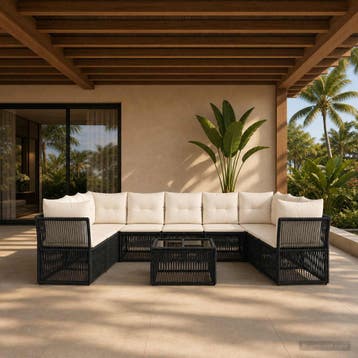 vidaXL Tuinbank Set 10 st Zwart poly rattan, Verzenden