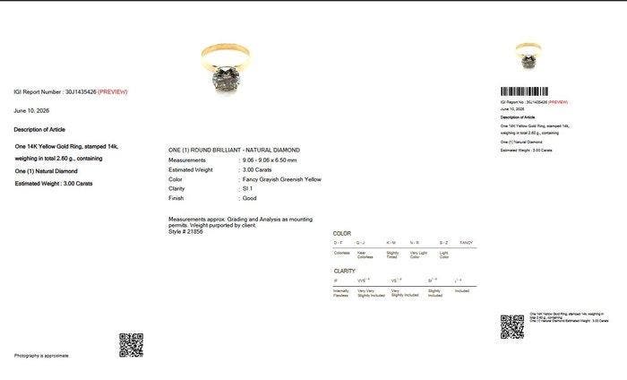 Ring - 14 karaat Geel goud - 3.00ct. tw. Diamant (Natuurlijk, Bijoux, Sacs & Beauté, Bagues