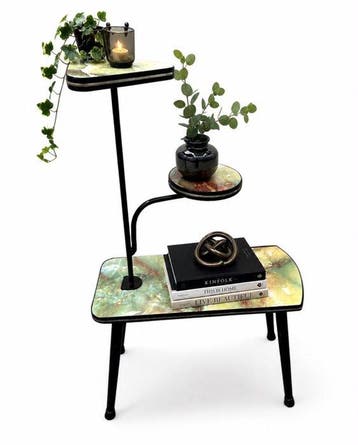 Table à plantes - Métal, Fineer - Vintage table à plantes