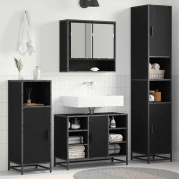 vidaXL Badkamermeubel Set met plank Zwart Eiken 35 x 37,5 x, Verzenden, Nieuw