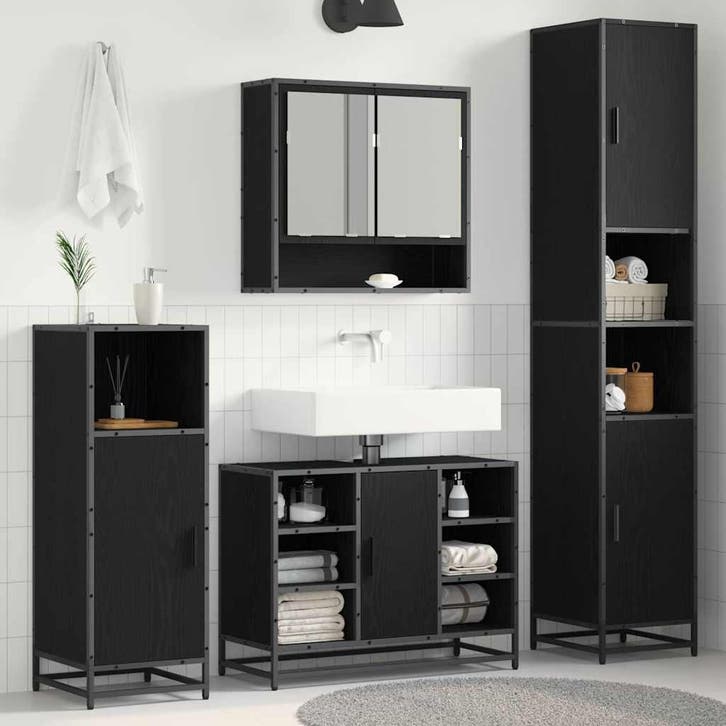 vidaXL Badkamermeubel Set met plank Zwart Eiken 35 x 37,5 x, Huis en Inrichting, Badkamer | Badkamermeubels, Nieuw, Verzenden