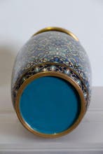 Vase cloisonné avec socle en bois dacajou - Émail - Chine -