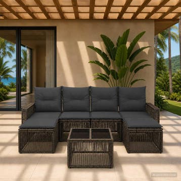vidaXL Tuinbank Set 7 st Grijs en Donkergrijs poly rattan, Verzenden