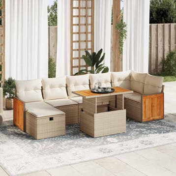 vidaXL 5-delige Loungeset met kussens poly rattan beige, Verzenden, Nieuw, Loungeset