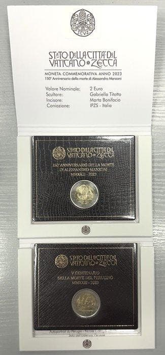 Vaticaan. 2 Euro 2023 Manzoni + Perugino (2 monnaies)