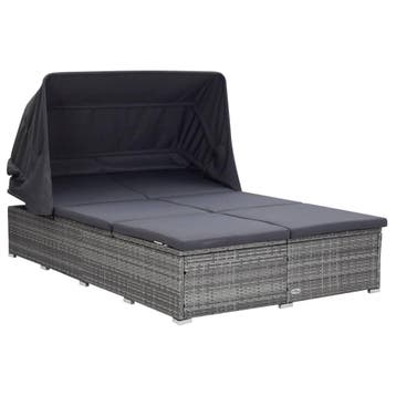vidaXL Ligbed met kussen 2-persoons poly rattan grijs, Verzenden