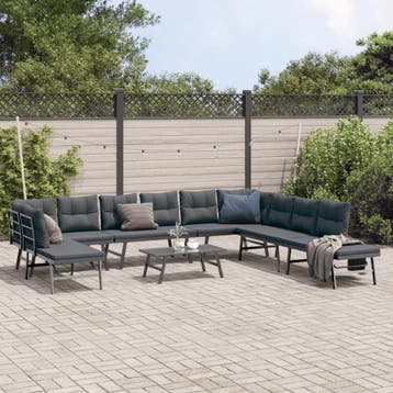 vidaXL 6-delige Tuinbankenset met kussens gepoedercoat staal, Verzenden, Nieuw