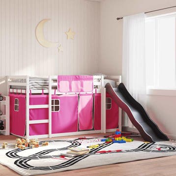 vidaXL Stapelbed met glijbaan en gordijnen roze 90x200 cm, Verzenden
