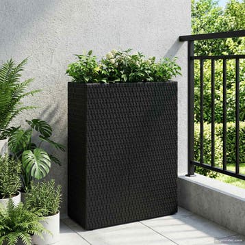 vidaXL Hoge Plantenbak Zwart 55 x 22 x 70 cm poly rattan, Verzenden, Nieuw