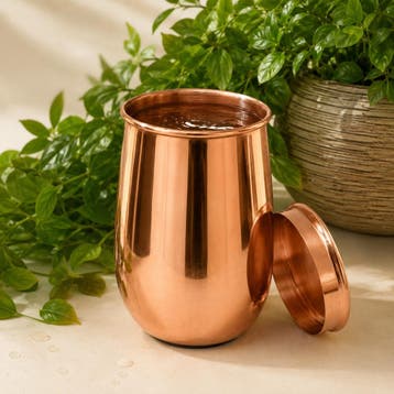 Puur koperen beker met deksel gepolijst – 470 ml/150 g, Ophalen of Verzenden, Nieuw
