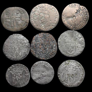 Frankrijk. Lote mixto de 9 monedas feudal- medieval -reales