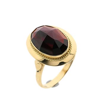 Vintage gouden ring met granaat, Handtassen en Accessoires, Ringen, Gebruikt, 19 tot 20, Ophalen of Verzenden, Met edelsteen